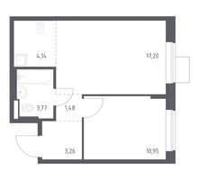 Планировка однокомнатной(квартира) площадью 40.8 квадратных метров в “ЖК Подольские кварталы”