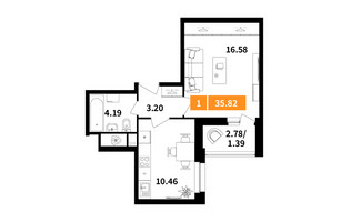 Планировка однокомнатной(квартира) площадью 35.82 квадратных метров в “ЖК Планерный Квартал”