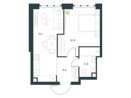 Планировка однокомнатной(квартира) площадью 39 квадратных метров в “ЖК Левел Южнопортовая”
