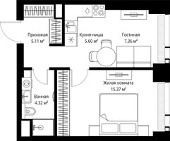 Планировка однокомнатной(квартира) площадью 37.76 квадратных метров в “ЖК Веер”
