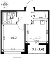 Планировка однокомнатной(квартира) площадью 38 квадратных метров в “ЖК 1-й Саларьевский (Первый Саларьевский)”