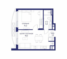 Планировка однокомнатной(квартира) площадью 38.92 квадратных метров в ЖК “ЖК Остров”