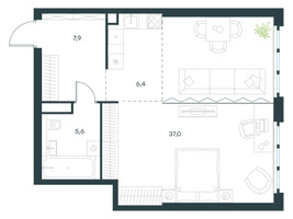 Планировка однокомнатной(квартира) площадью 56.9 квадратных метров в “ЖК Левел Южнопортовая”