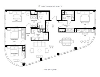 Планировка 4+ комнатной(квартира) площадью 128.25 квадратных метров в ЖК “ЖК City bay (Сити Бэй)”