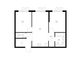 Планировка двухкомнатной(квартира) площадью 50.9 квадратных метров в “ЖК Люблинский парк”