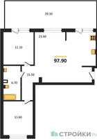 Планировка двухкомнатной(квартира) площадью 97.9 квадратных метров в “ЖК Первый квартал”