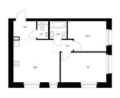 Планировка двухкомнатной(квартира) площадью 52.3 квадратных метров в “ЖК Полар”