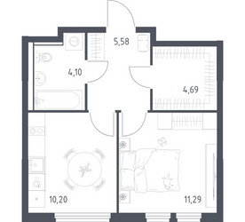 Планировка однокомнатной(квартира) площадью 35.86 квадратных метров в ЖК “ЖК Пригород Лесное”