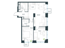 Планировка трехкомнатной(квартира) площадью 66.7 квадратных метров в “ЖК Левел Звенигородская”