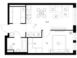 Планировка однокомнатной(квартира) площадью 42.1 квадратных метров в “ЖК Строгино 360”