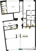 Планировка двухкомнатной(квартира) площадью 163.2 квадратных метров в “ЖК Nicole (Николь)”