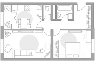 Планировка двухкомнатной(квартира) площадью 54.4 квадратных метров в ЖК “ЖК Новая Рига”
