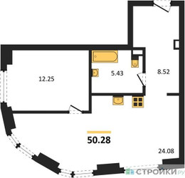 Планировка однокомнатной(квартира) площадью 50.28 квадратных метров в ЖК “ЖК "Гранд Фили"”