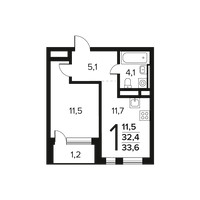 Планировка однокомнатной(квартира) площадью 33.6 квадратных метров в “Новые Ватутинки. Заречный”