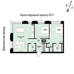 Планировка двухкомнатной(квартира) площадью 93.3 квадратных метров в ЖК “ЖК Шелепиха (Cosmopolit)”