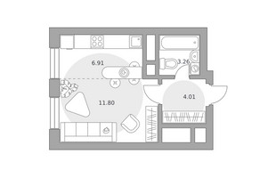 Планировка студии(квартира) площадью 25.98 квадратных метров в “ЖК Ильинойс”