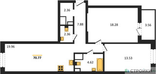 Планировка двухкомнатной(квартира) площадью 70.77 квадратных метров в “ЖК Светлый мир Станция Л”