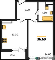 Планировка однокомнатной(квартира) площадью 36.6 квадратных метров в “ЖК Родные кварталы”