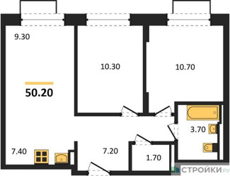 Планировка двухкомнатной(квартира) площадью 50.2 квадратных метров в ЖК “ЖК Квартал Строгино”