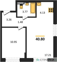 Планировка однокомнатной(квартира) площадью 40.8 квадратных метров в ЖК “ЖК Подольские кварталы”