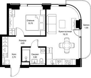 Планировка однокомнатной(квартира) площадью 43.9 квадратных метров в ЖК “Мультиквартал СИТИДЗЕН”