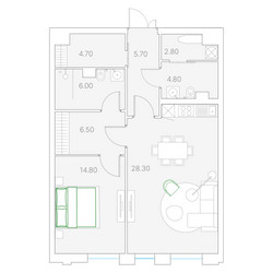 Планировка однокомнатной(квартира) площадью 73.1 квадратных метров в ЖК “ЖК Клубный дом Duo (Дуо)”