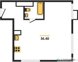 Планировка однокомнатной(квартира) площадью 36.5 квадратных метров в “ЖК Сиреневый парк”