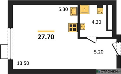 Планировка студии(квартира) площадью 27.7 квадратных метров в ЖК “ЖК Ново-Молоково”