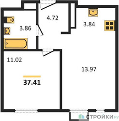 Планировка однокомнатной(квартира) площадью 37.41 квадратных метров в ЖК “ЖК Пятницкие луга”