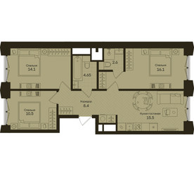 Планировка трехкомнатной(квартира) площадью 71.4 квадратных метров в ЖК “ЖК Дом на Часовой”