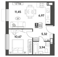 Планировка однокомнатной(квартира) площадью 38.35 квадратных метров в “ЖК Публицист”