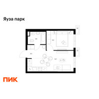 Планировка однокомнатной(квартира) площадью 32.2 квадратных метров в “ЖК Яуза Парк (Мытищи)”