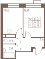 Планировка однокомнатной(квартира) площадью 35.3 квадратных метров в “ЖК Западная Ивантеевка”
