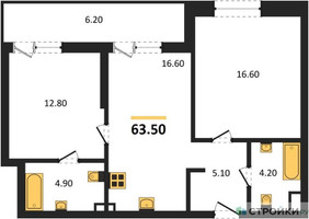 Планировка двухкомнатной(квартира) площадью 63.5 квадратных метров в “ЖК STONE Rise (Райз)”