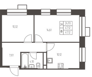 Планировка двухкомнатной(квартира) площадью 47.1 квадратных метров в ЖК “ЖК Новая Ивантеевка”