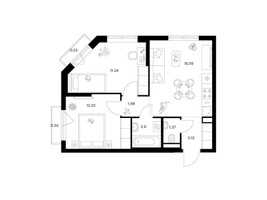 Планировка двухкомнатной(квартира) площадью 50.21 квадратных метров в “ЖК Ильинские луга”