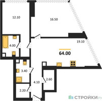 Планировка двухкомнатной(квартира) площадью 64 квадратных метров в “ЖК А22”
