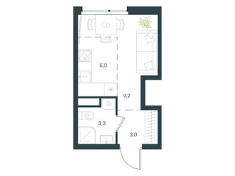 Планировка студии(квартира) площадью 20.5 квадратных метров в ЖК “ЖК Level Лесной”