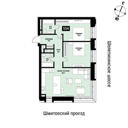 Планировка двухкомнатной(квартира) площадью 78.2 квадратных метров в ЖК “ЖК Шелепиха (Cosmopolit)”