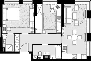 Планировка трехкомнатной(квартира) площадью 61.4 квадратных метров в “ЖК MALEVICH (Малевич)”