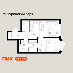 Планировка однокомнатной(квартира) площадью 41.1 квадратных метров в ЖК “ЖК Мичуринский Парк”