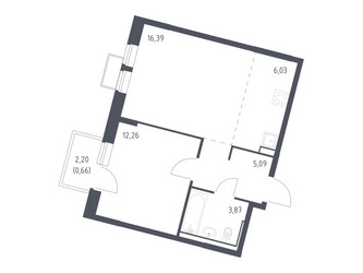 Планировка однокомнатной(квартира) площадью 44.3 квадратных метров в ЖК “ЖК Молжаниново”