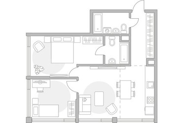 Планировка трехкомнатной(квартира) площадью 65.52 квадратных метров в ЖК “ЖК Мневники от Гранель”
