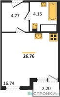 Планировка студии(квартира) площадью 26.76 квадратных метров в “ЖК Светлый мир БиоПолис”