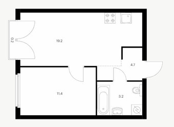 Планировка однокомнатной(квартира) площадью 38.5 квадратных метров в ЖК “ЖК Барклая 6”