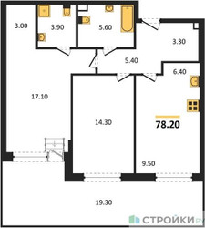 Планировка двухкомнатной(квартира) площадью 78.2 квадратных метров в ЖК “ЖК Дом на Зорге”