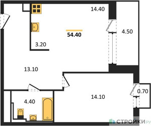 Планировка однокомнатной(квартира) площадью 54.16 квадратных метров в ЖК “ЖК Sky Sputnik (Скай Спутник)”