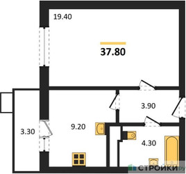 Планировка однокомнатной(квартира) площадью 37.8 квадратных метров в ЖК “ЖК Пироговская Ривьера”