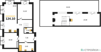 Планировка двухкомнатной(квартира) площадью 124.1 квадратных метров в ЖК “ЖК Квартал Метроном”