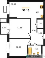 Планировка двухкомнатной(квартира) площадью 56.15 квадратных метров в “ЖК Прибрежный Парк”